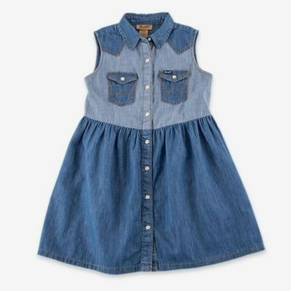 Wrangler Girl's XL Sleeveless Western Denim Yoke Snap Dress - Blue